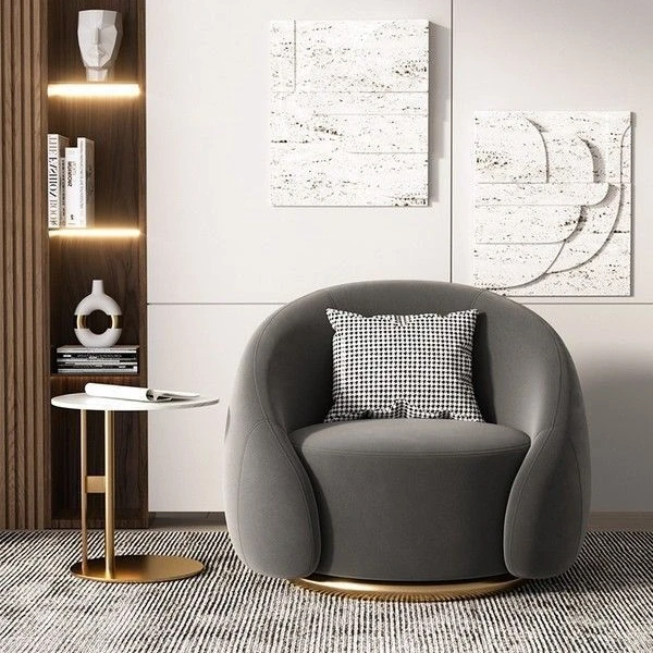 2025新款轻奢简约休闲椅设计师北欧布艺懒人小沙发客厅可旋转网红