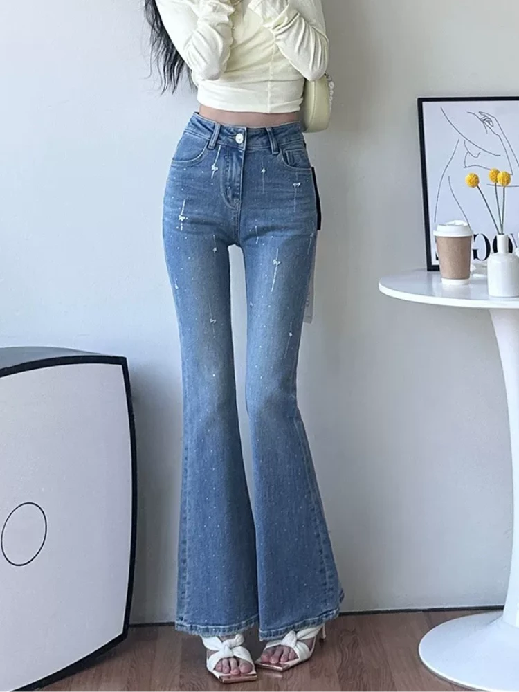 6811【裤长90】烫钻微喇牛仔裤女时尚显瘦休闲裤【以直播间实物为准】