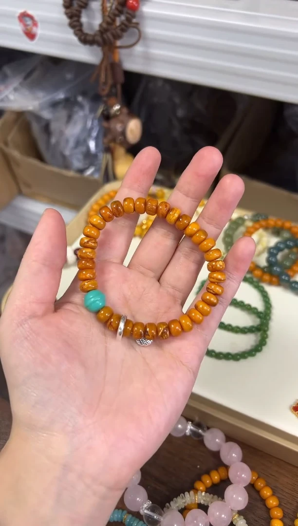 未镶嵌蜜蜡手链老风化纹蜜蜡桶珠配件款手链[1044]