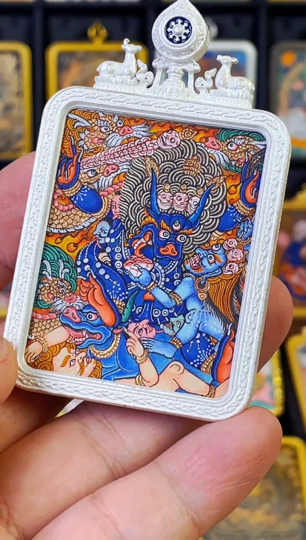 吊坠热贡纯手绘唐卡阎魔敌