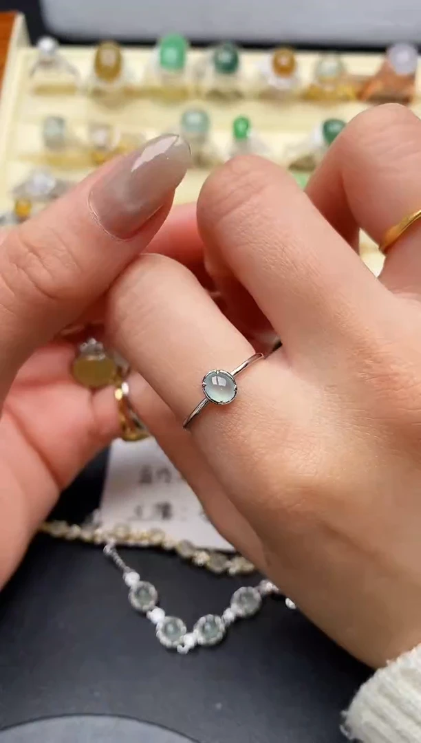 【闪购商品】翡翠戒指银S925镶嵌缅甸天然A货翡翠333   1-9