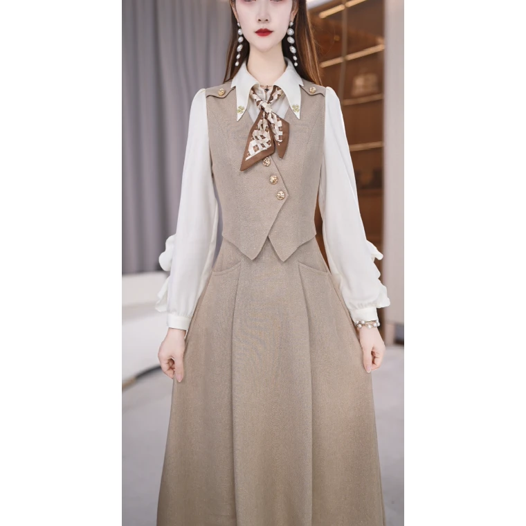 【连衣裙】秋季新款翻领洋气收腰显瘦气质通勤中长款连衣裙M-4XL