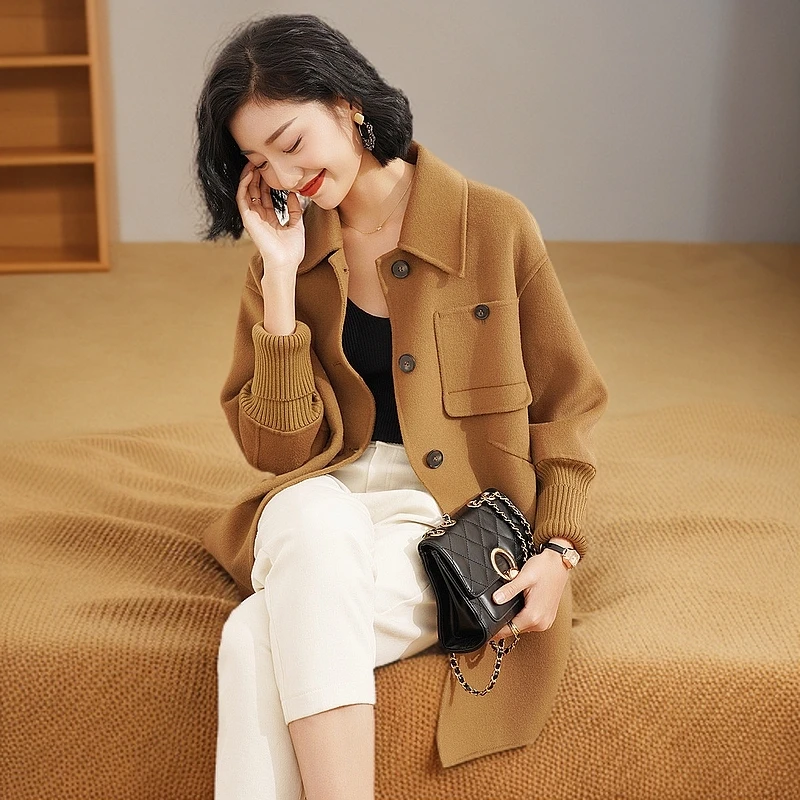 【轻职场双面呢大衣】气质通勤百搭宽松显瘦翻领女式毛呢外套