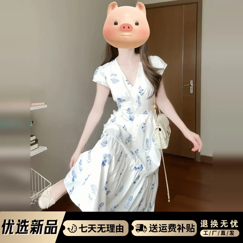 3336气质高级感碎花连衣裙子夏季女装法式高贵小个子度假风长裙子