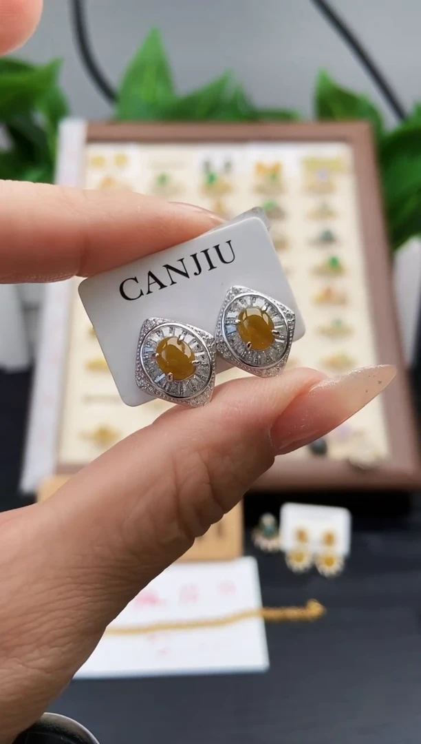 银S925镶嵌翡翠耳饰12