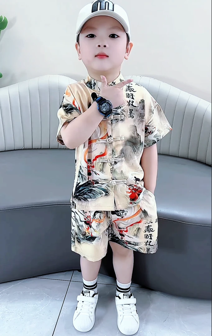 2026新款男宝哪吒衣服夏季汉服儿童礼服新中式国风唐中式短袖套装