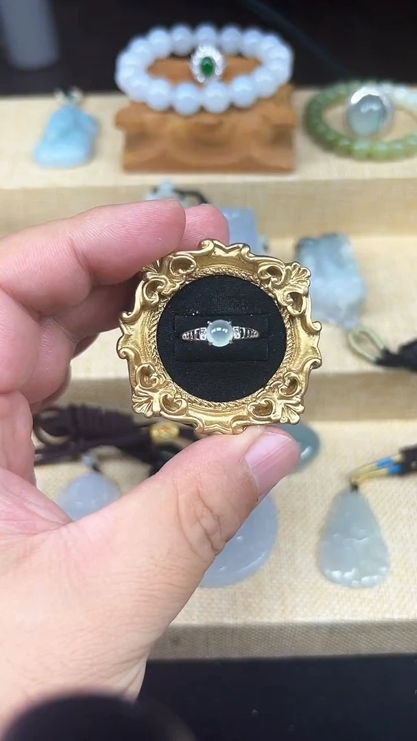 银S925镶嵌戒指翡翠天然A货翡翠戒指