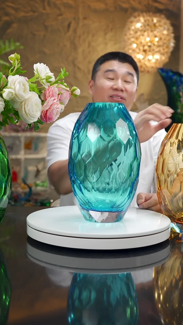 摆件小*子福利天空蓝切面花瓶