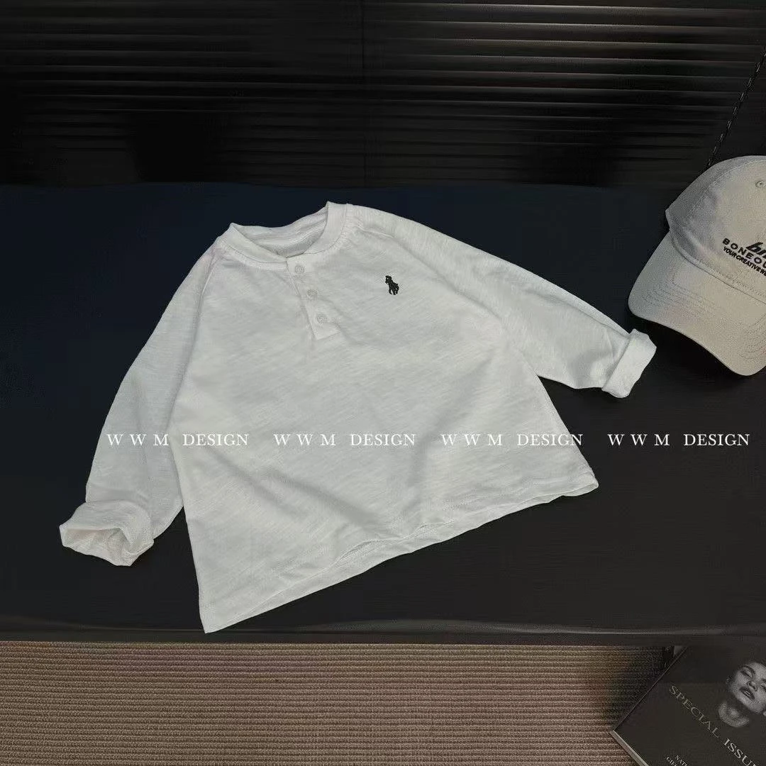 2025春季男宝立领Polo刺绣V领休闲百搭上衣长袖T恤