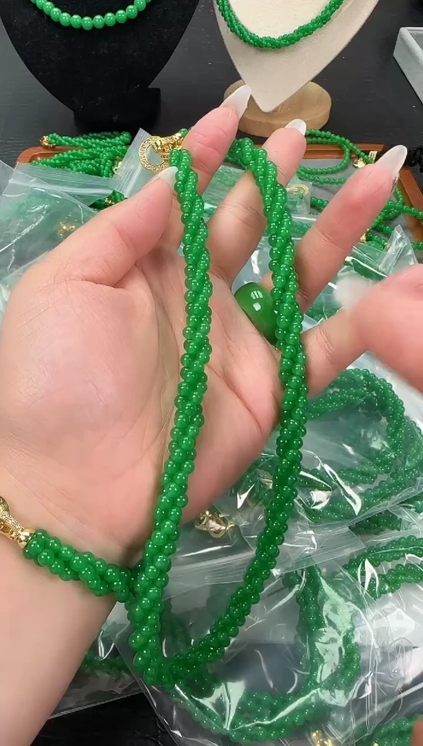 未镶嵌翡翠耳饰小米麻花项链