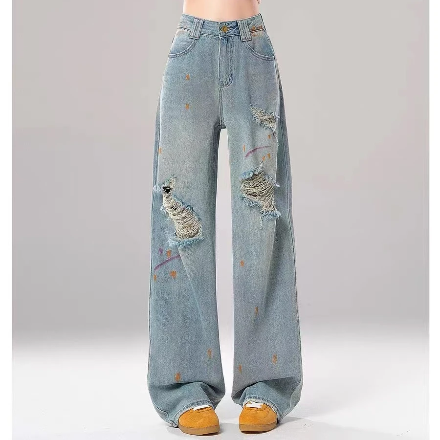 复古高腰百搭时尚牛仔裤