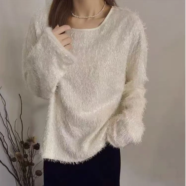 2025春季新款欧货圆领毛毛长袖衬衫