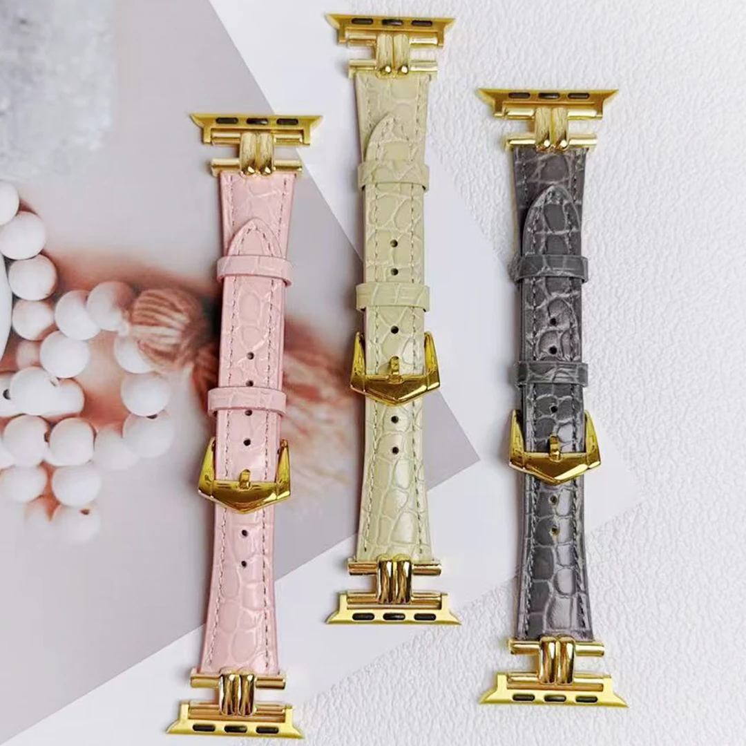 新款适用苹果手表iwatch10/987654SE鳄鱼纹皮质表带UItra2