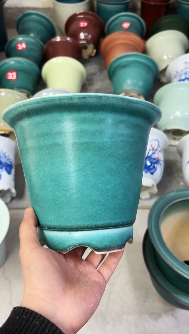 微瑕景德镇颜色釉花盆高17外口20内口17