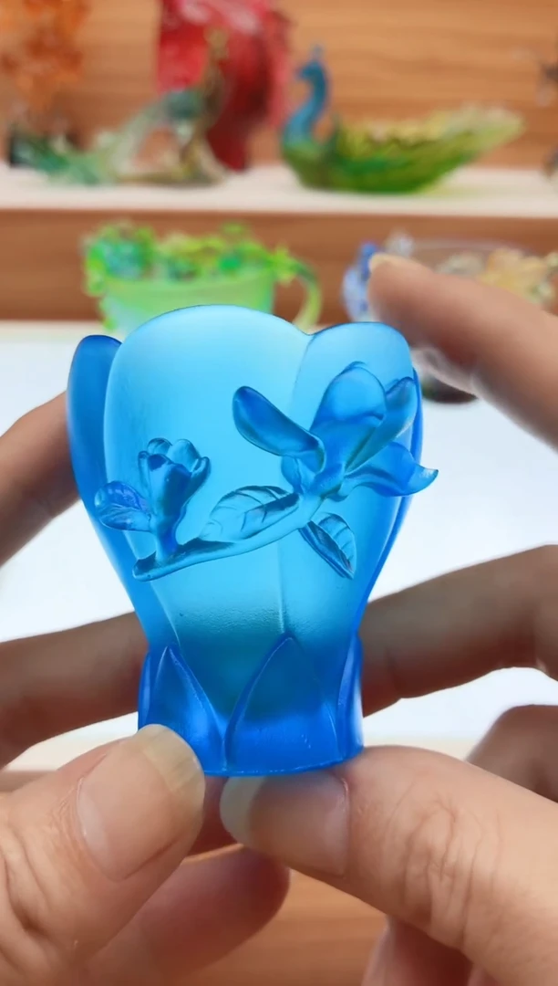 手工艺品琉璃蓝色兰花杯