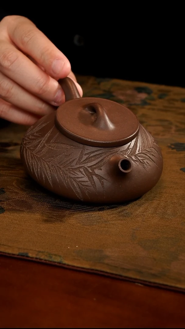 茶壶紫砂紫泥清风竹影石瓢壶微瑕