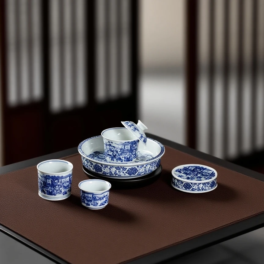 景德镇陶瓷青花百子图功夫茶具套装高档茶具茶杯主人杯家用
