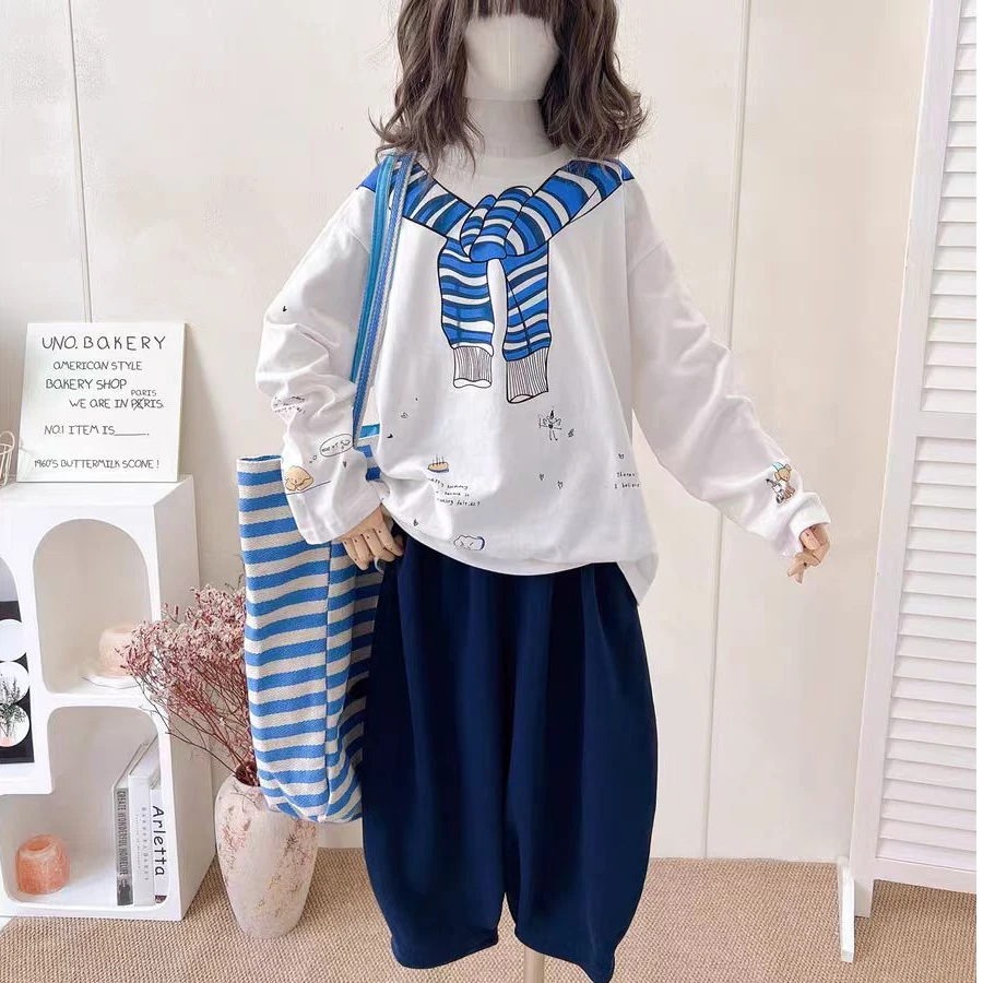 女童新秋款韩版休闲披肩印花长袖4165