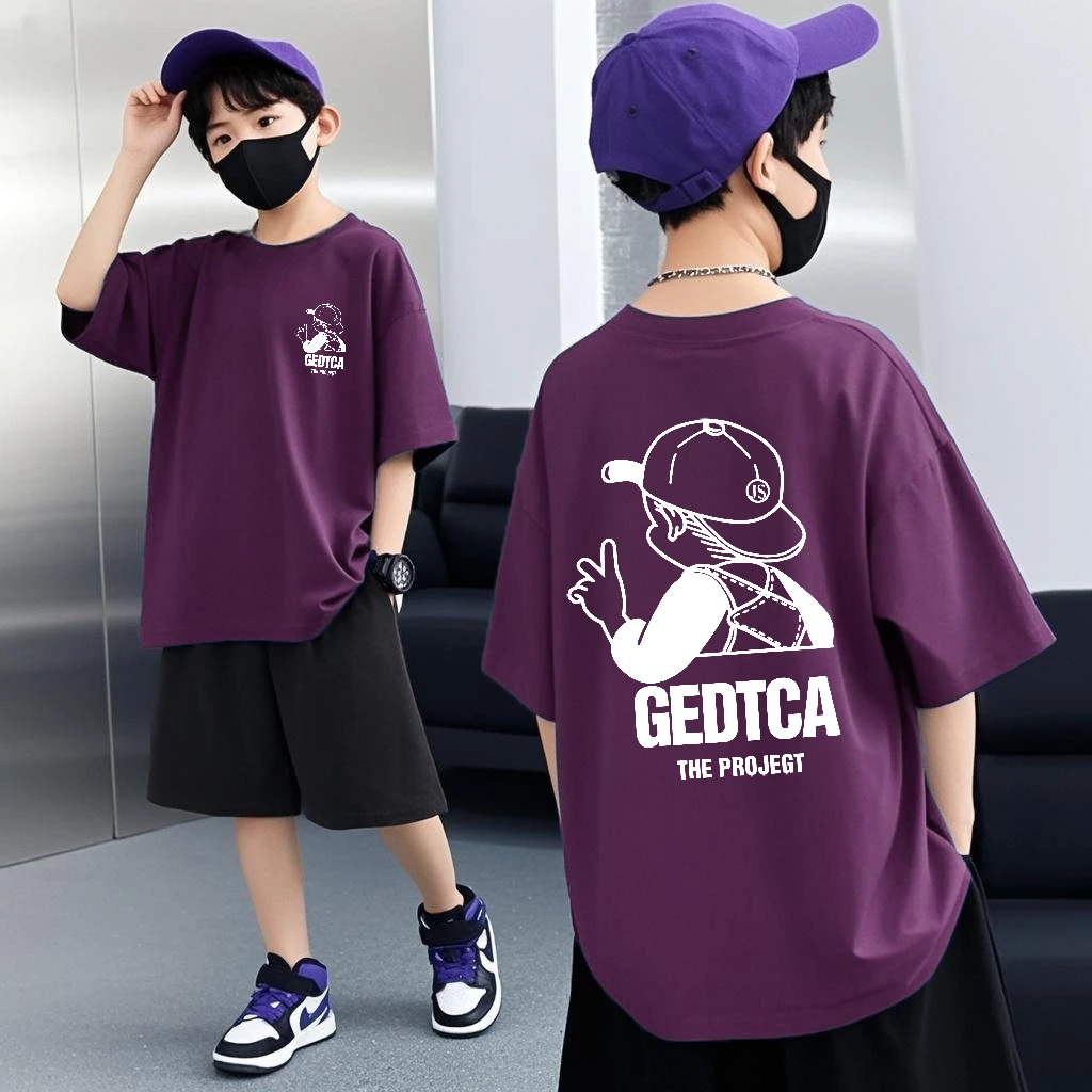 纯棉短袖短裤男童套装夏季新款儿童乌梅紫宽松半袖百搭洋气两件套