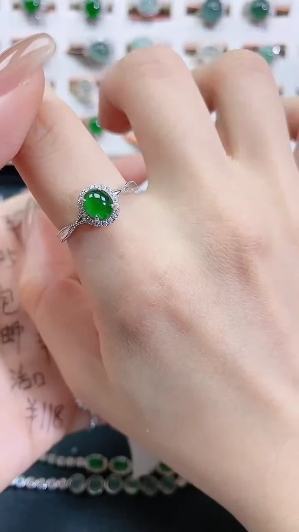 银S925镶嵌戒指翡翠天然翡翠