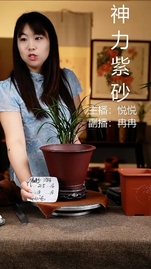 紫砂花盆花卉工艺1184+s枣红泥