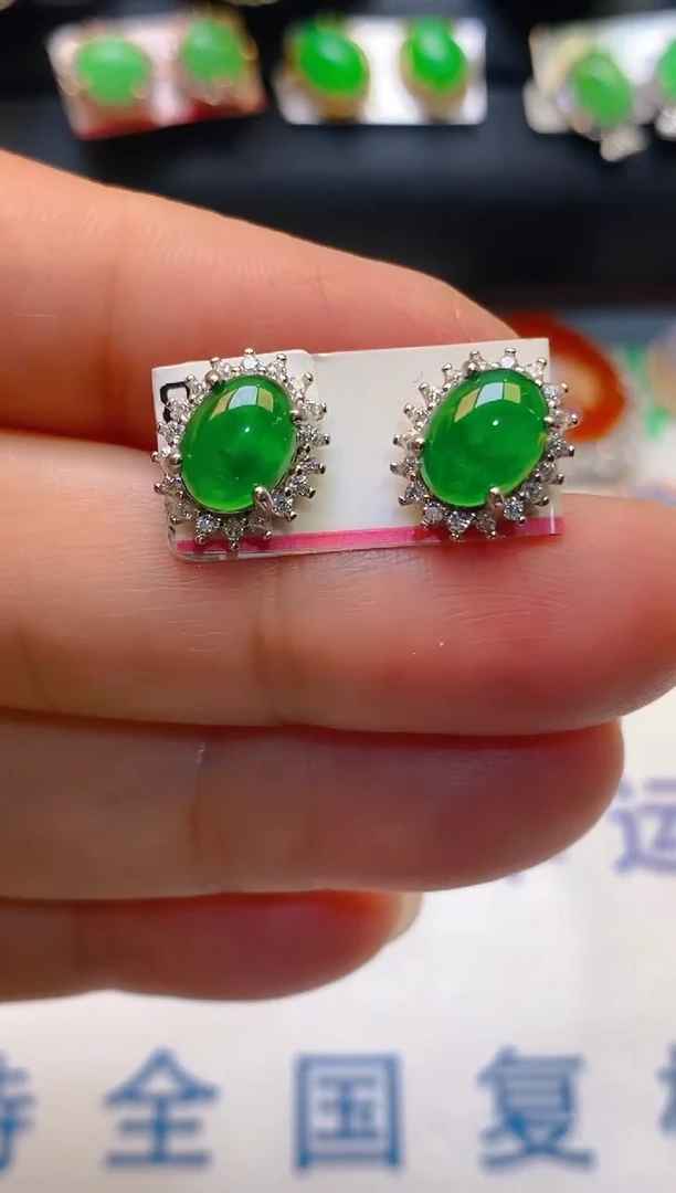【闪购商品】翡翠耳饰银S925镶嵌天然A货翡翠1