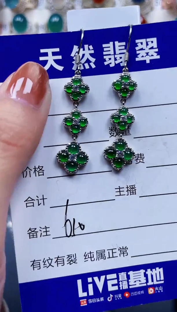 银S925镶嵌翡翠耳饰610