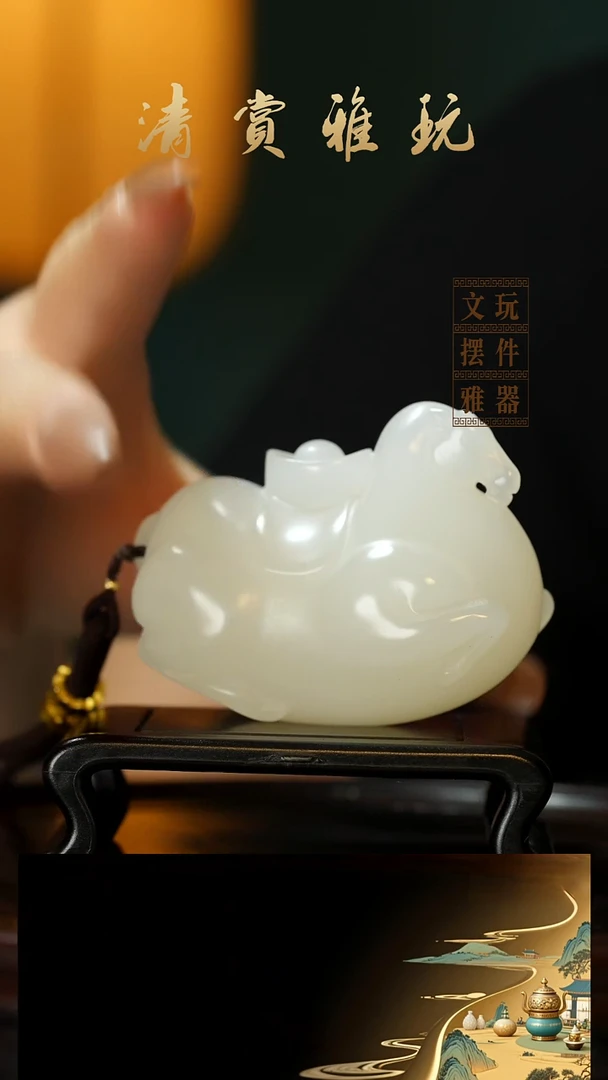 玉《马上有钱》手把件摆件