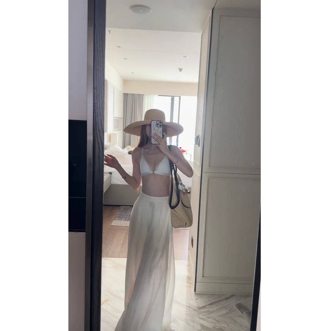 2025春季新款海边度假风外穿吊带背心搭高腰显瘦裙裤两件套女