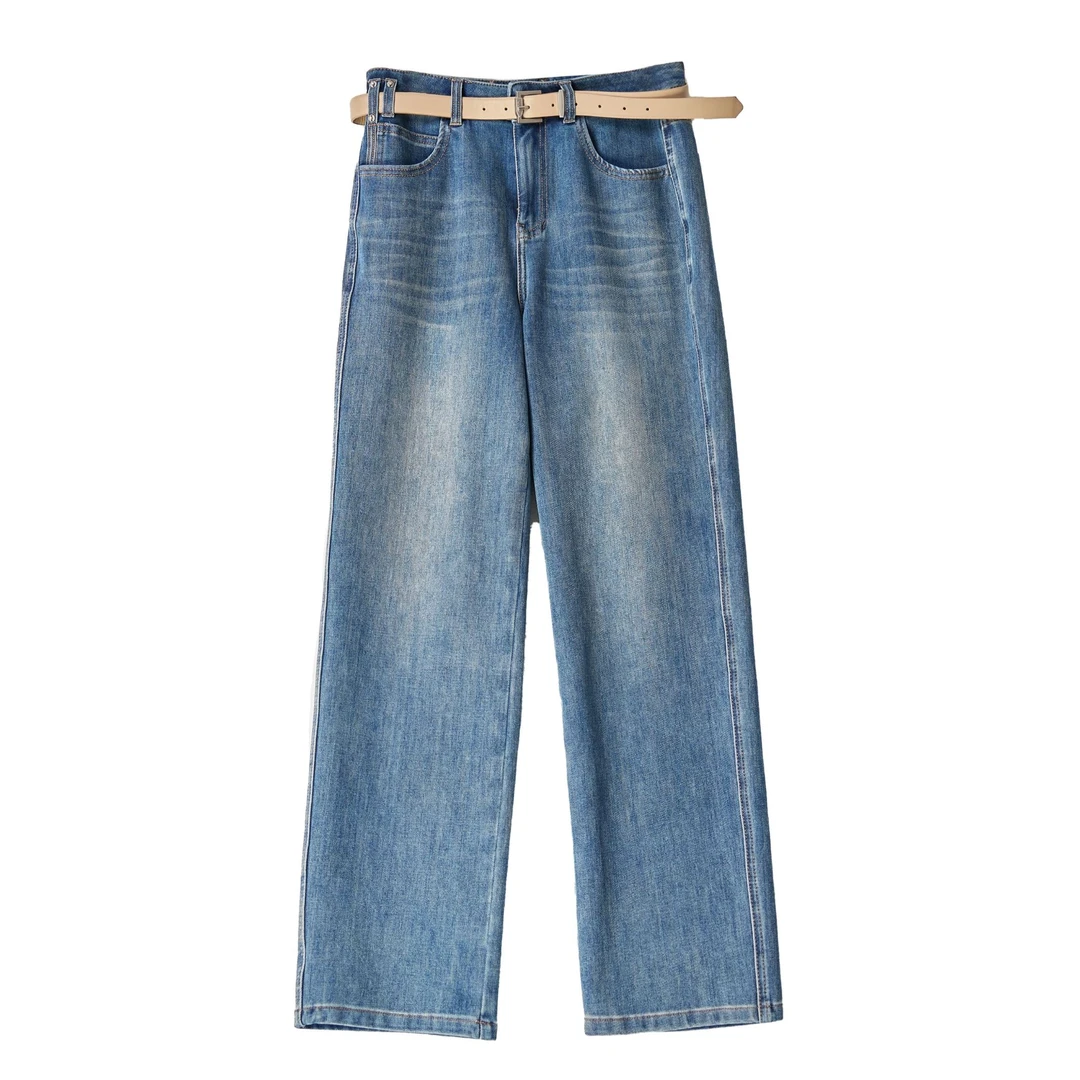 【现货+运费险】女春款窄版直筒牛仔裤休闲高腰显瘦春秋宽松百搭