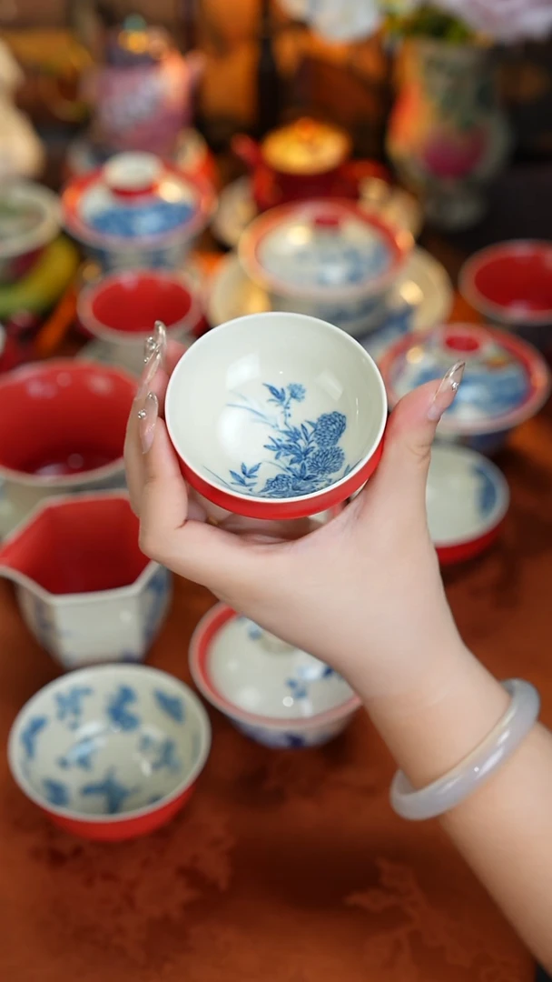 雨香斋景德镇手工手绘菊花普洱杯