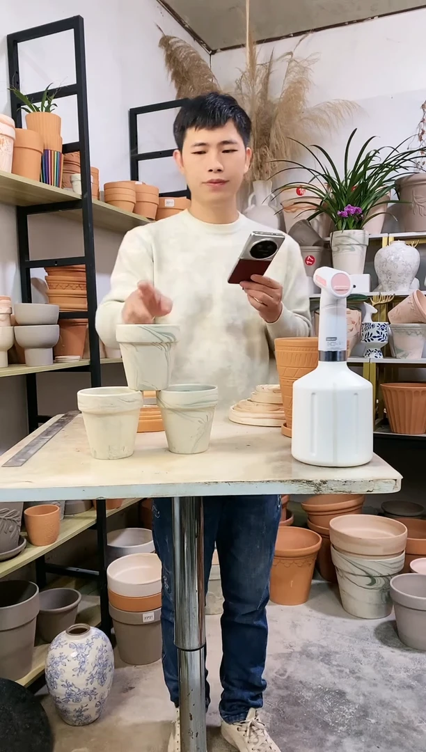 【闪购商品】红陶10*10绿白陶 3盆无托