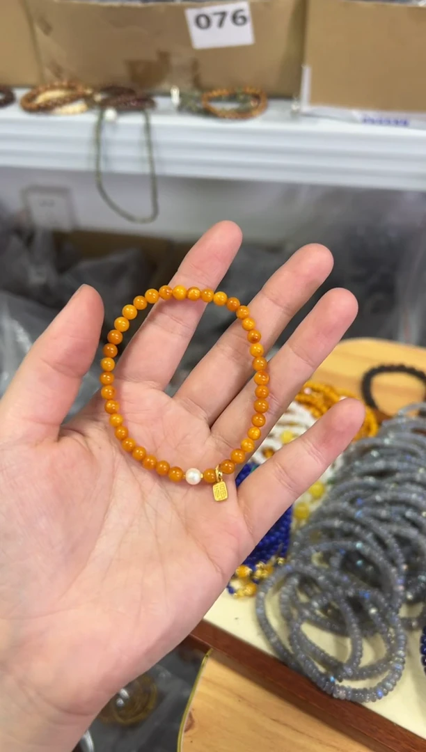 【闪购商品】蜜蜡手链银S925镶嵌老蜜蜡小米珠银手链[0420]