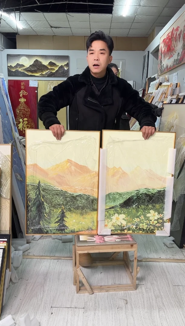 竖款60X80双联日照金山 明天发货 捡漏 随意挂