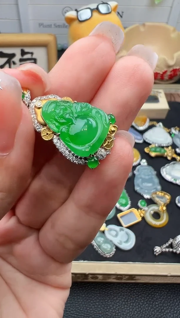 翡翠18K金镶嵌吊坠(不含链)吊坠勿拍