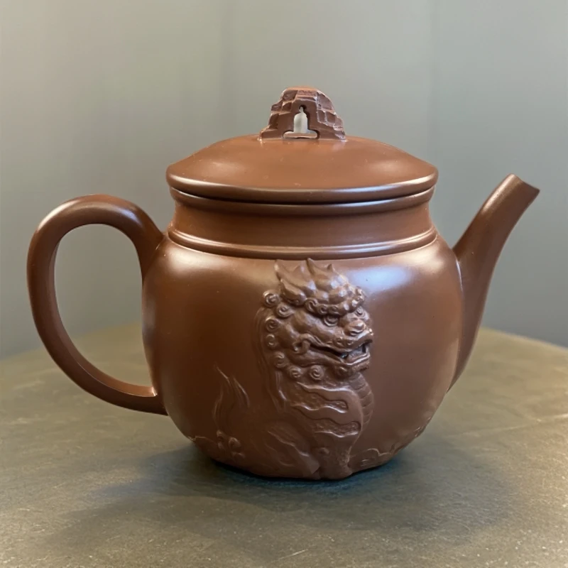 麒麟壶180cc内推球孔堆雕工艺坭兴陶手工制作泡茶壶