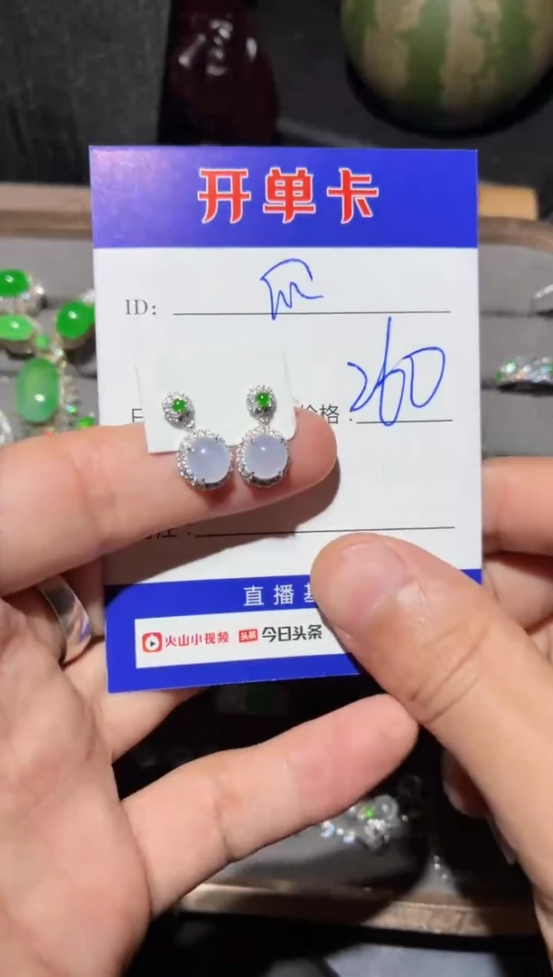 银S925镶嵌翡翠耳饰快*瓜快乐瓜