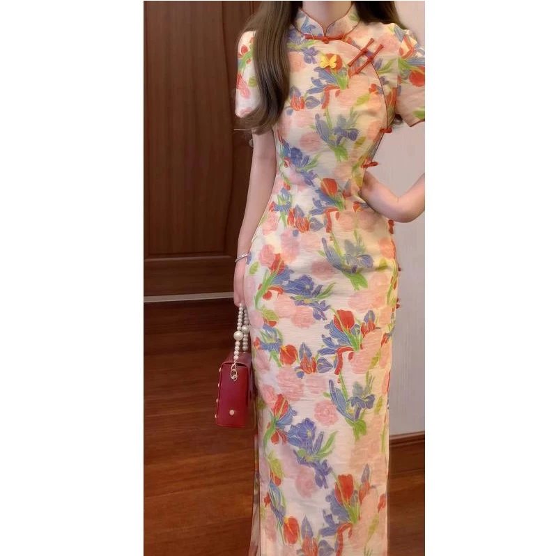 苏故里【素纨粉靥】文艺复古绿色日常旗袍立领显瘦修身衣长120夏季