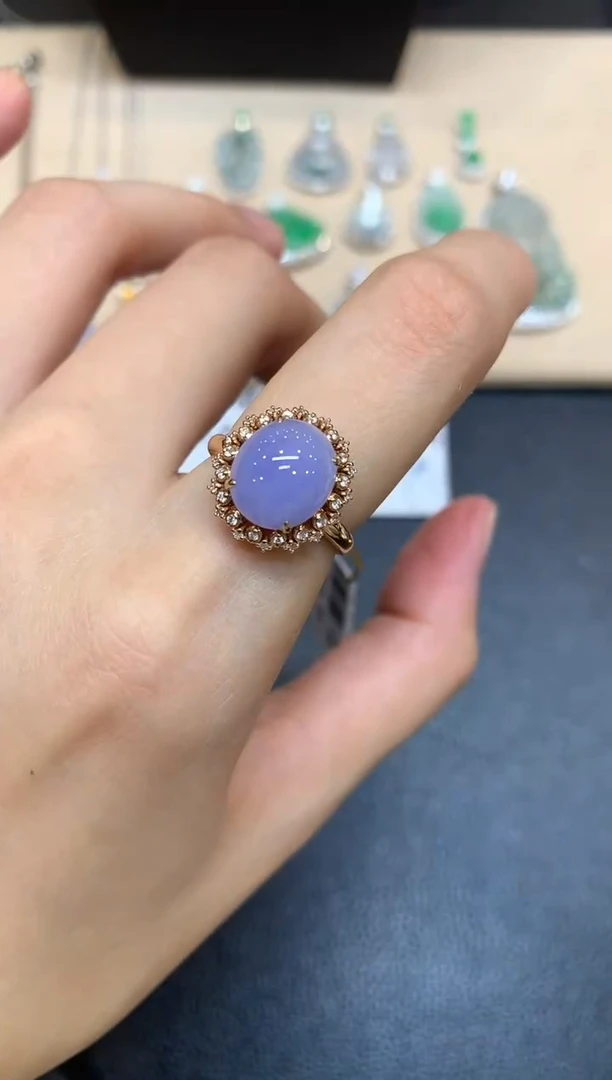 18K金镶嵌戒指翡翠蛋面【无服务费