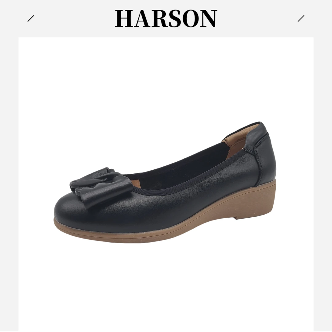 Harson/哈森套脚低跟少女风春季单鞋复古时尚女鞋平底皮鞋240112