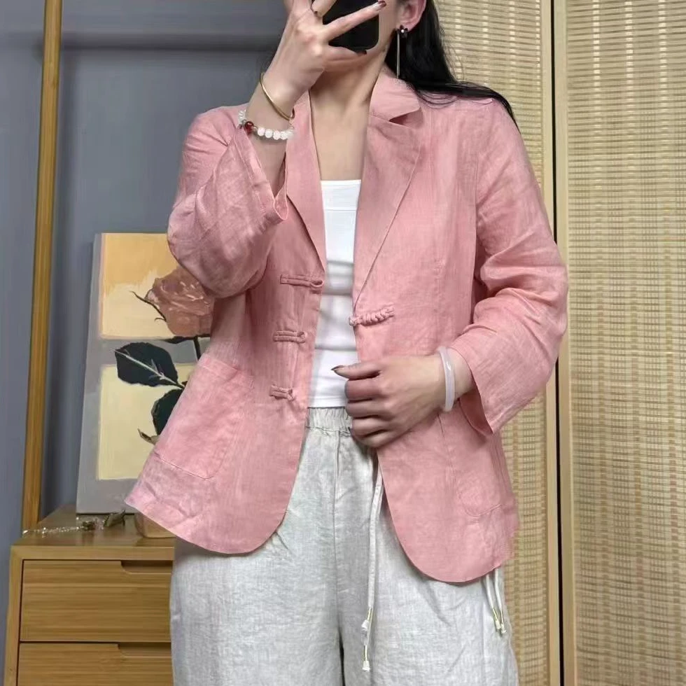 新中式纯色苎麻气质百搭轻薄短款西服衬衫5010-1 肩40胸110长61