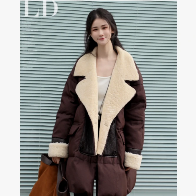 【渣渣云杉】鹅绒服外套 大翻领宽松显瘦气质LS8509复古74cm1130g