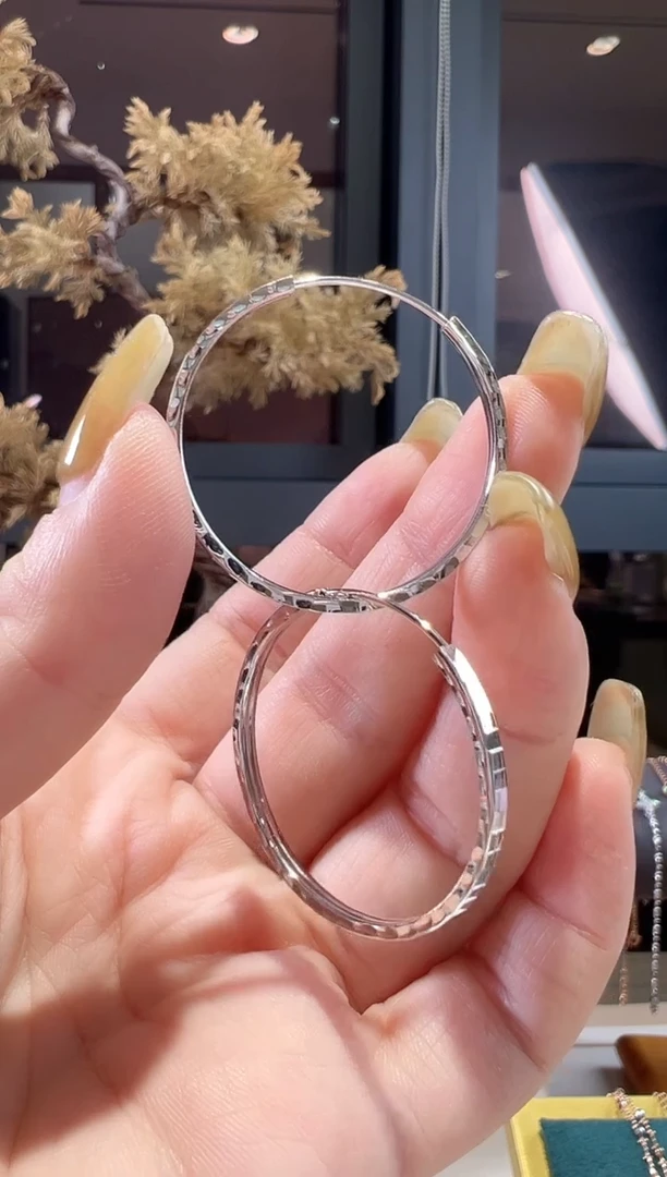 定制铂950耳饰时尚车花大耳圈