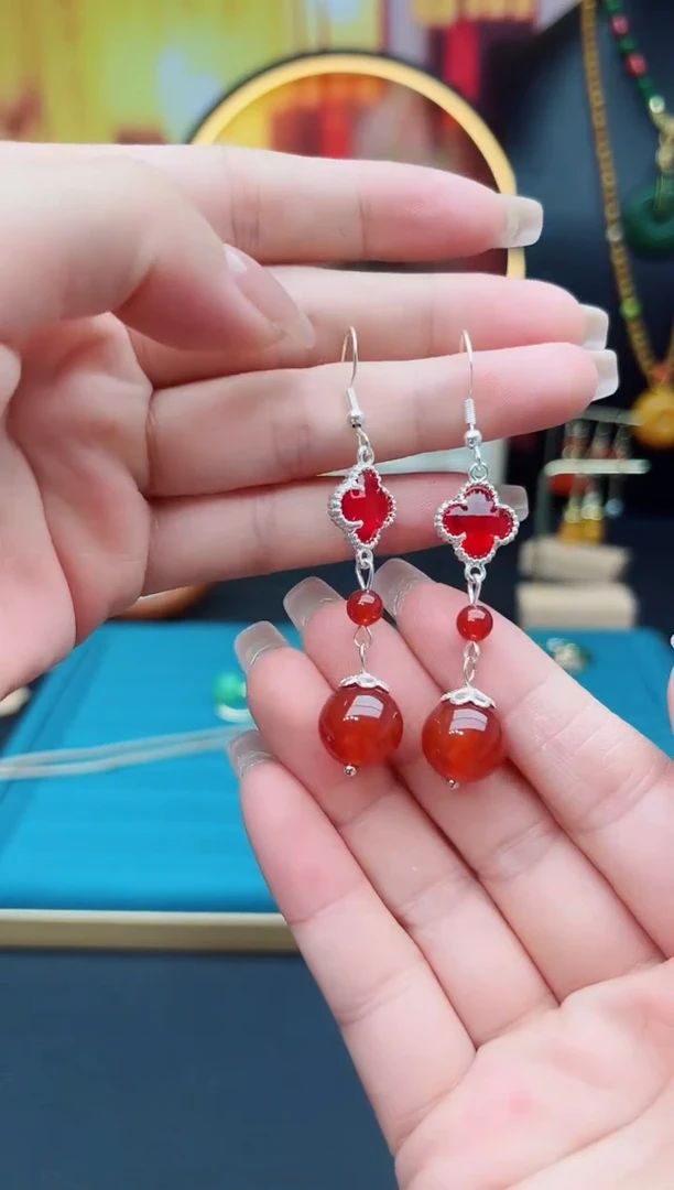 玛瑙/玉髓耳饰银S925镶嵌233000