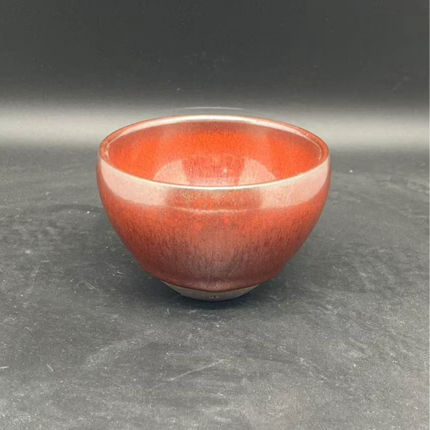 建窑建盏无足钵复古牛血红主人杯原矿原釉铁胎口径9*6容量100CC
