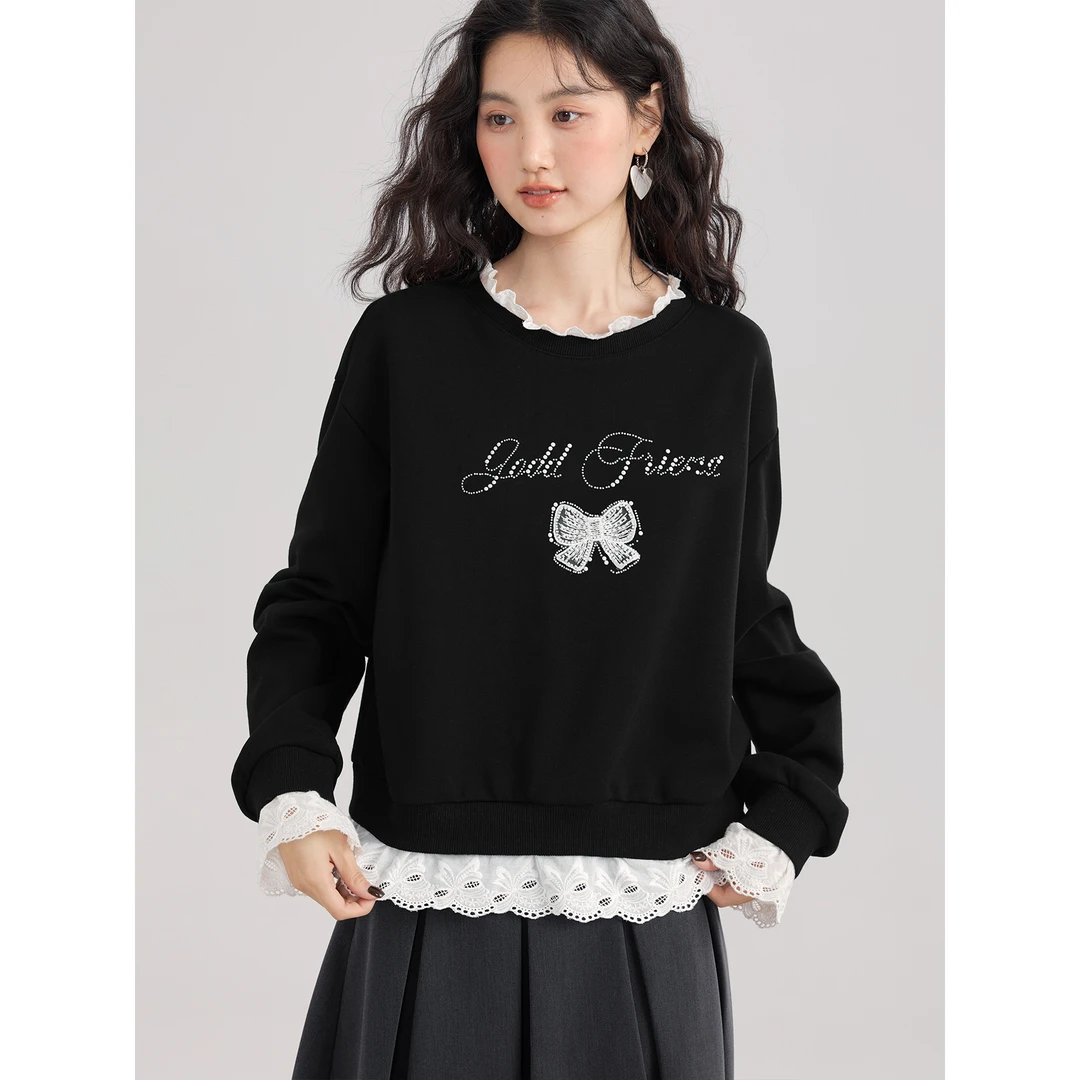 爱蔷薇大码假两件卫衣女春2025年新款甜美减龄上衣打底衫GT75596