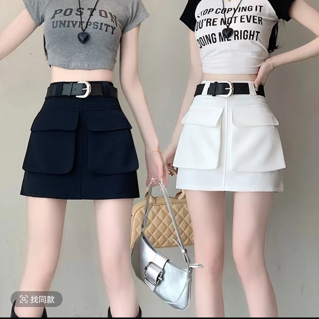 工装a字短裙秋季新款高腰百搭显瘦包臀小个子半裙裙黑色气质时尚