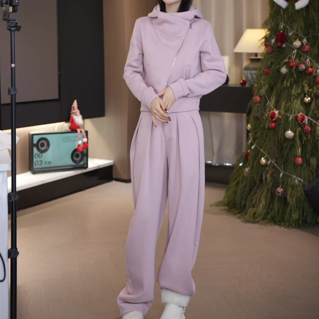 冬季新款时尚休闲设计感百搭韩版长袖上衣套装裤LK2500920