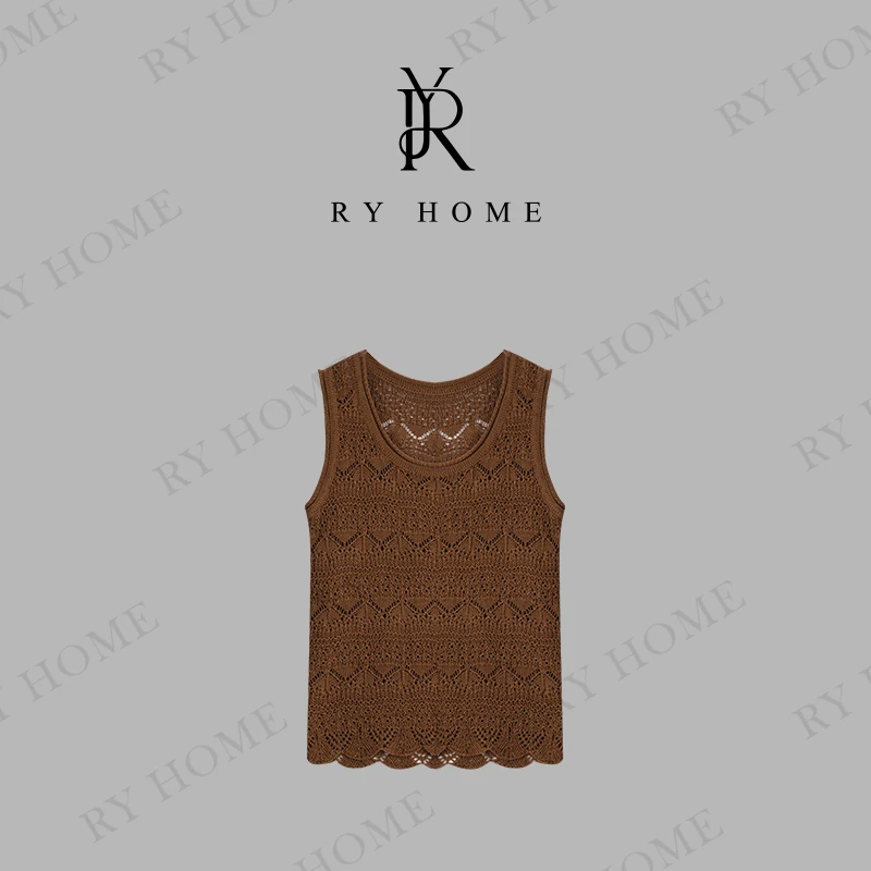 【容雨RYHOME】进口亚麻＋莱赛尔镂空U领设计休闲马甲背心251MJ1511