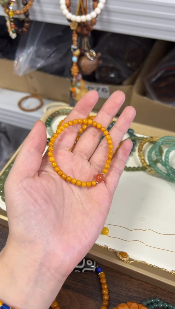 未镶嵌蜜蜡手链满蜜蜜蜡南红顶珠款手链[2903]